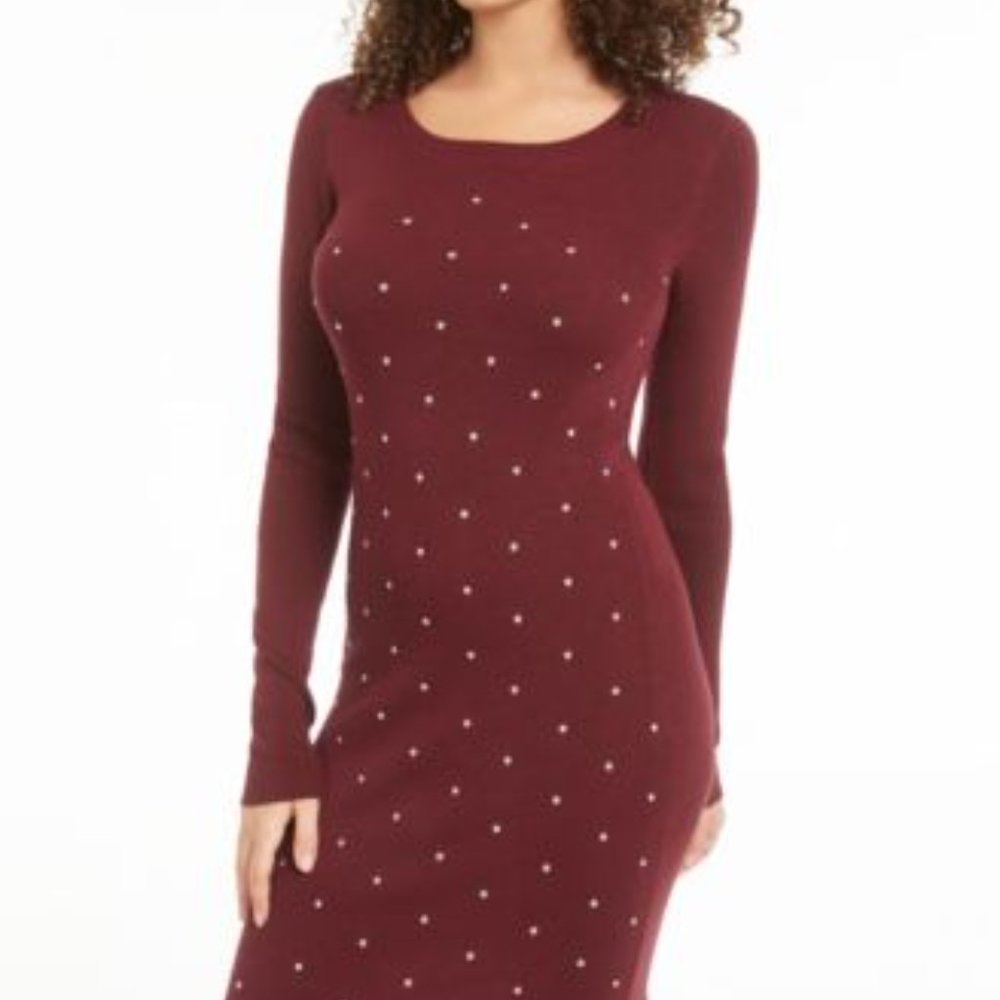 PLANET GOLD Studded Windsor Wine Sweater Dress